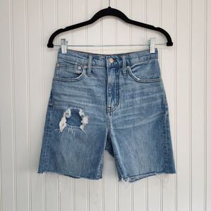 MADEWELL Light Wash Blue Denim Cut Off High Rise Classic Jean Shorts 24